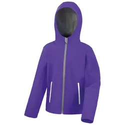 Result Clothing, Unisex, Laufjacke, Youth TX Performance Hooded Soft Shell Jacket (128, 140, 152), Violett, Mehrfarbig, Grau