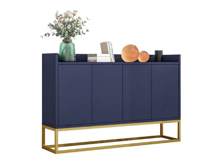 Flieks Sideboard, Kommode mit 4 Türen mit goldenen Metallbeine 120x30x80cm