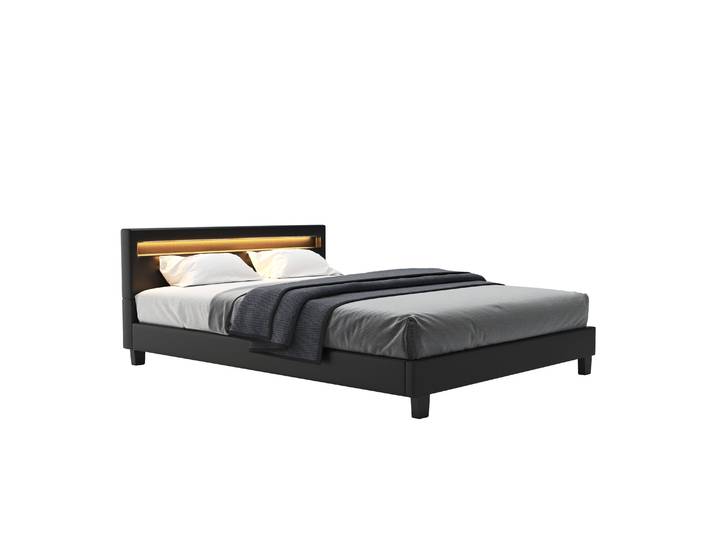 Lederbett LED DREAM 160 x 200 cm schwarz