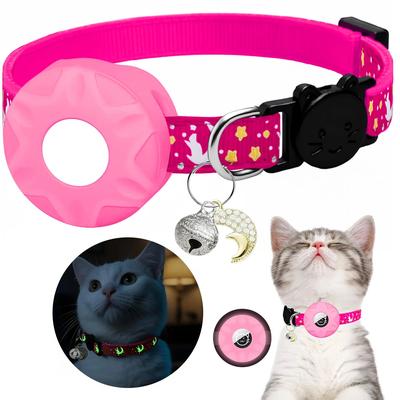 Uplift Treasures Glow Breakaway AirTag Pet Collar With Moon Charm pink(no Tracker)