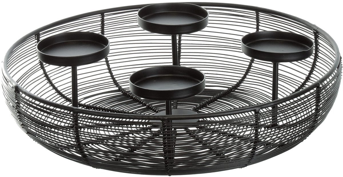 Ibenzoa® Elegante Zwarte Adventskrans van Metaal met Kaarsenhouder voor Kerstdecoratie