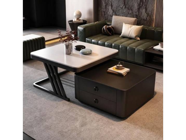 HLDJYLZS Couchtisch mit Sintersteinplatte, Italienischer Wabi-Sabi-Stil Sinterstein-Tischplatte, modernes italienisches Design, Wabi-Sabi-Stil, minimalistischer Look, Möbel für kleine Räume