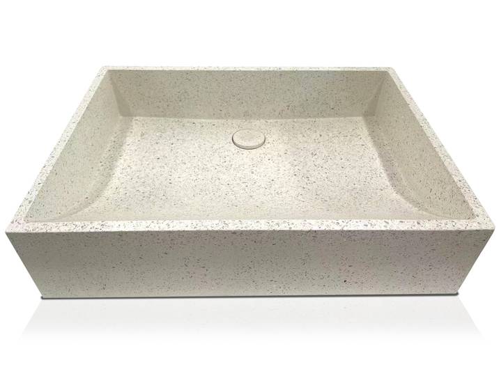 MINOS Aufsatzwaschbecken, Material Terrazzo, rechteckig, weiss