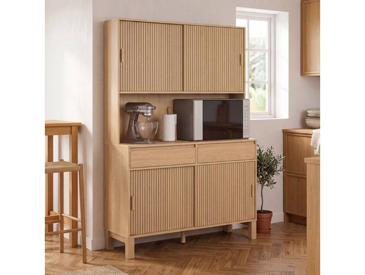 Buffet de cuisine vaisselier 120 cm JULIETTE bois effet lattes