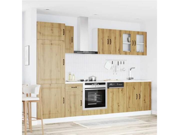 KTHLBRH Kalmar Küchenmöbel-Set, 8-teilig, Eiche Mehrschichtiges Holz und Glas, verstellbare Füße, einfache Wartung, Montage erforderlich