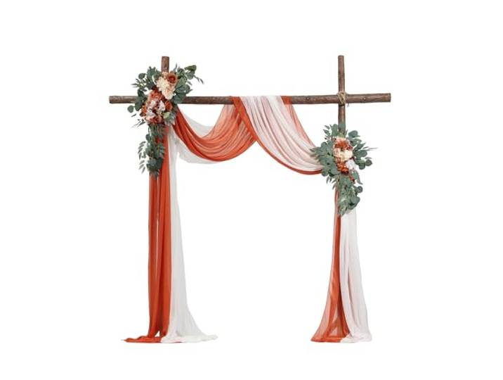 VEVOR Kit Fleurs Artificielles pour Arche de Mariage avec 2 Bouquets de Fleurs\, 2 Rideaux Translucides\, pour Décoration Célébrations Cérémonie\, de Toile de Fond de Réception\, Événements\, Orange Blanc