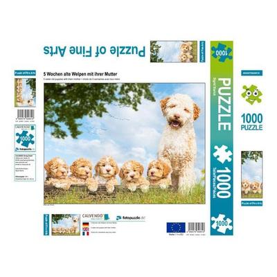 CALVENDO Puzzle 5 Wochen alte Welpen mit ihrer Mutter | 1000 Teile Lege-Größe 64x48cm Foto-Puzzle für glückliche Stunden