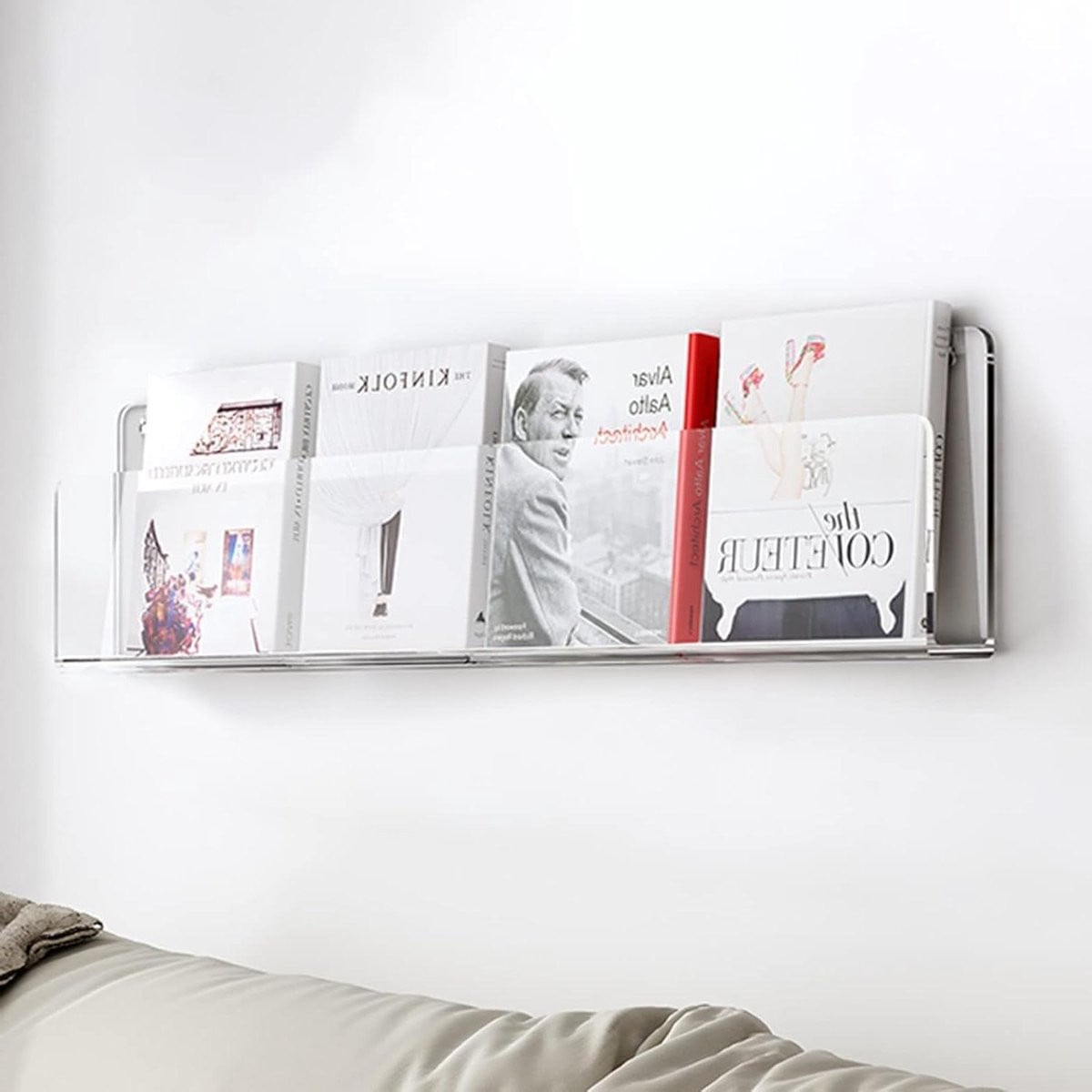 Transparante Tijdschriftenhouder Acryl Wandrek - 120 cm