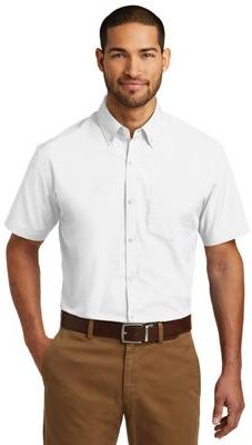 Port Authority W101 Short Sleeve Carefree Poplin Shirt in White size XS   Cotton/Polyester Blend