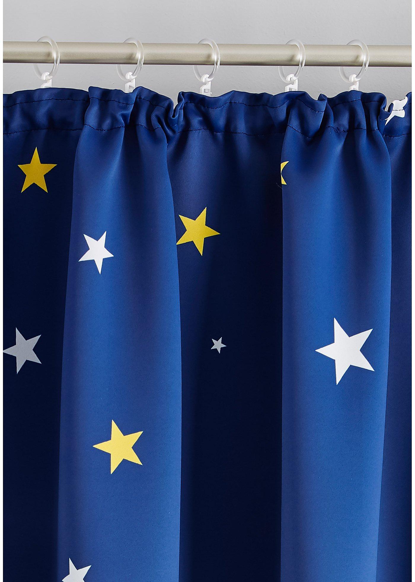 bonprix Thermo-Verdunkelungsvorhang beidseitig bedruckt auch in extra breit (1er Pack), blau, Gr.245x270 cm, Vorhang zum verdunkeln mit Sternen