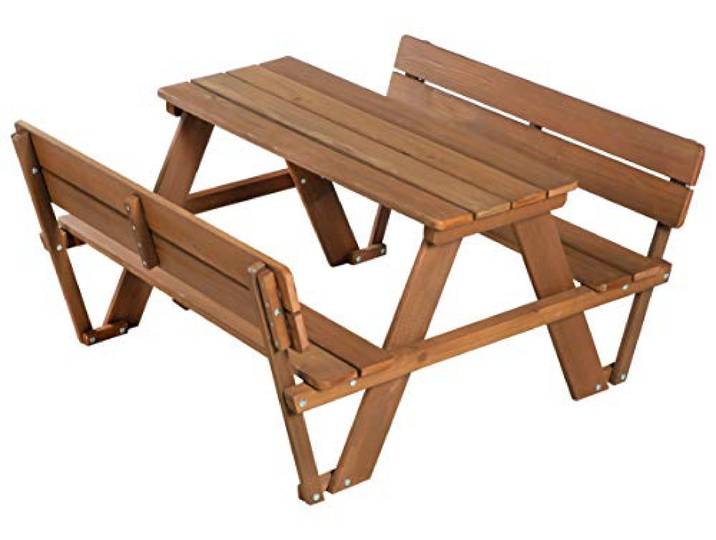 roba Table de Pique-Nique pour Enfants Outdoor+ « Picknick for 4 » avec Dossier – Bois Massif – Table et Bancs pour 4 Enfants – Jardin\, Terrasse – Aspect Teck