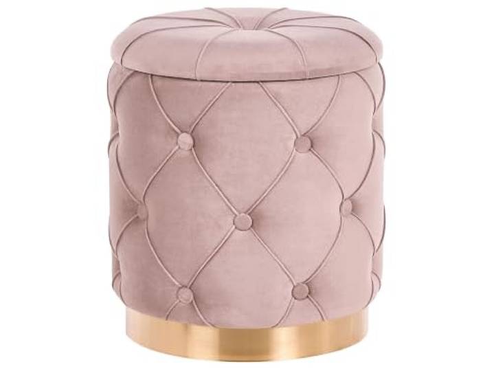 Beliani Runder Pouf im 2er Set Samt beige-grau Ottoman Sitzpouf Chesterfield Stil Pueblo