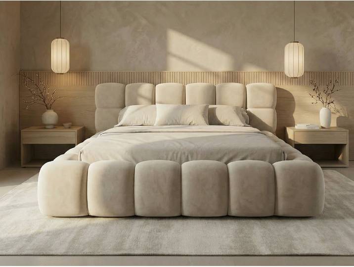 yourhouse24 Polsterbett BOSTON Slim aus Samt, Designer-Bett im Low-Seating Look, Platzsparendes Slim-Format mit großem Bettkasten & 95cm Kopfteil