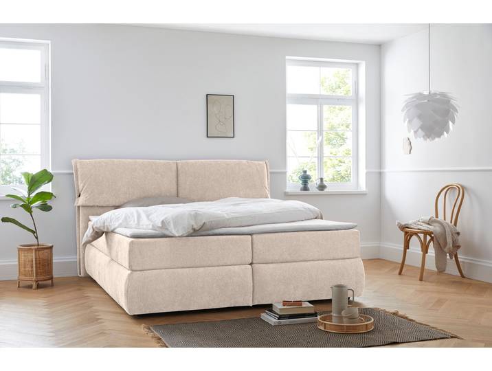 Boxspringbett, Struktur weich, Beige, 208×225 cm, 7-Zonen-Kaltschaummatratze, Modern, andas