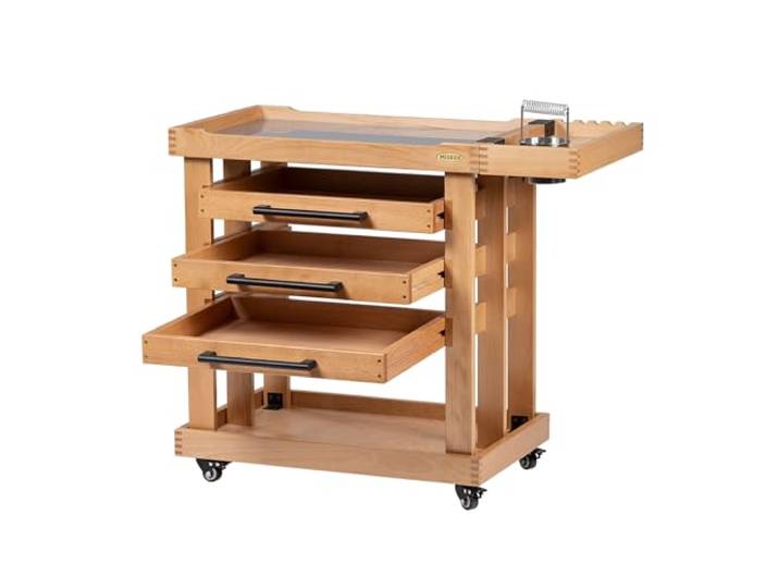 MEEDEN Art Supplies Aufbewahrungswagen: 5-stöckiger Rollwagen aus massivem Buchenholz mit 3 Schubladen – Bastelorganizer auf 4 Rädern - Natural
