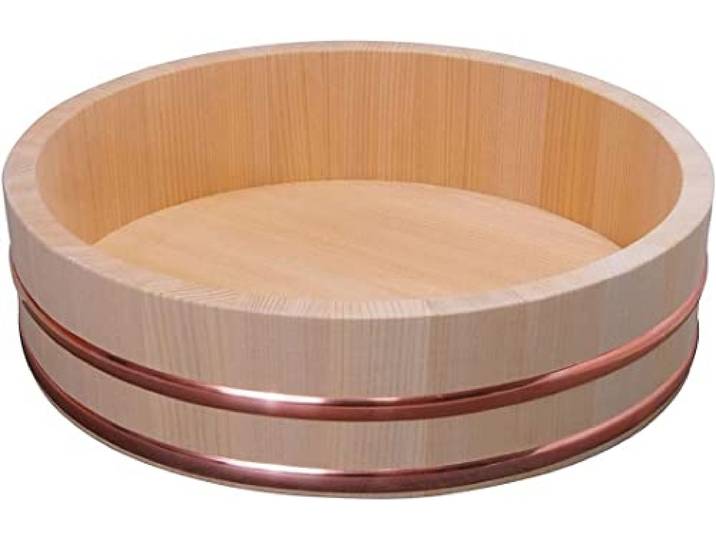 TIKUSAN Hangiri Sushi-Reis-Mischwanne aus Holz, Kupferband, hergestellt in Japan, aus Sawara-Zypressen, Sushi-Reisschale, 33 cm