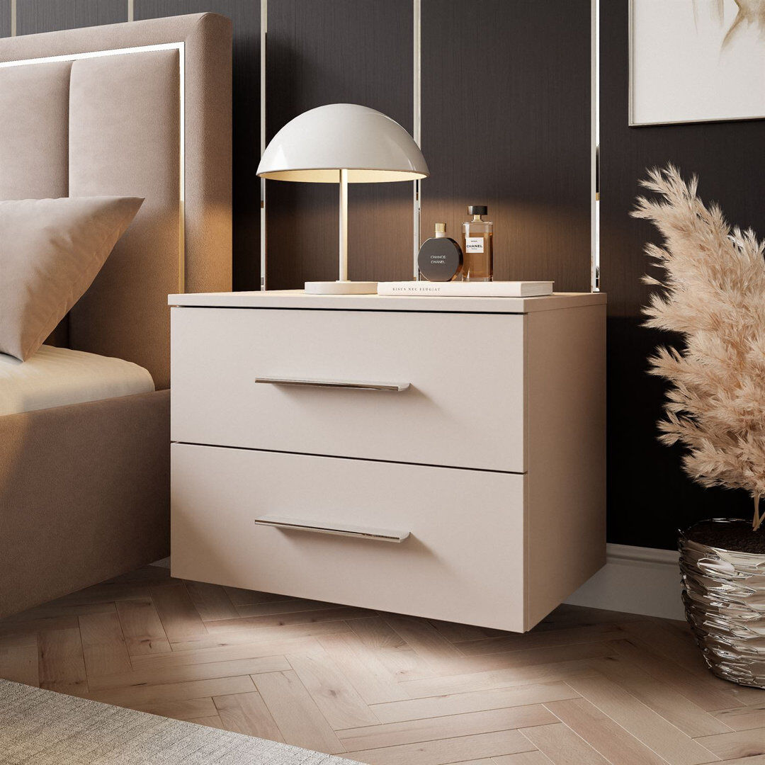 Metro 55 cm W Bedside Table Cashmire/Silver 42cm H X 55cm W X 37cm D