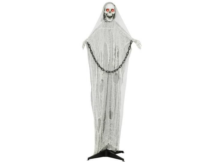 ComfortXL Halloweendeko De-42090 183 cm Sensenmann mit LED und Sound, Grau, Metall, 70x183x16 cm, Dekoration