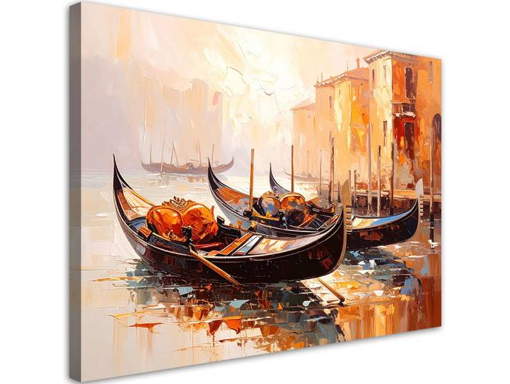 Feeby Leinwandbild Venedig Stadt Gondeln Beige 90x60cm, Stadtarchitektur, Rechteckig, 90x60 cm, Bilder & Rahmen, Bilder, Leinwandbilder