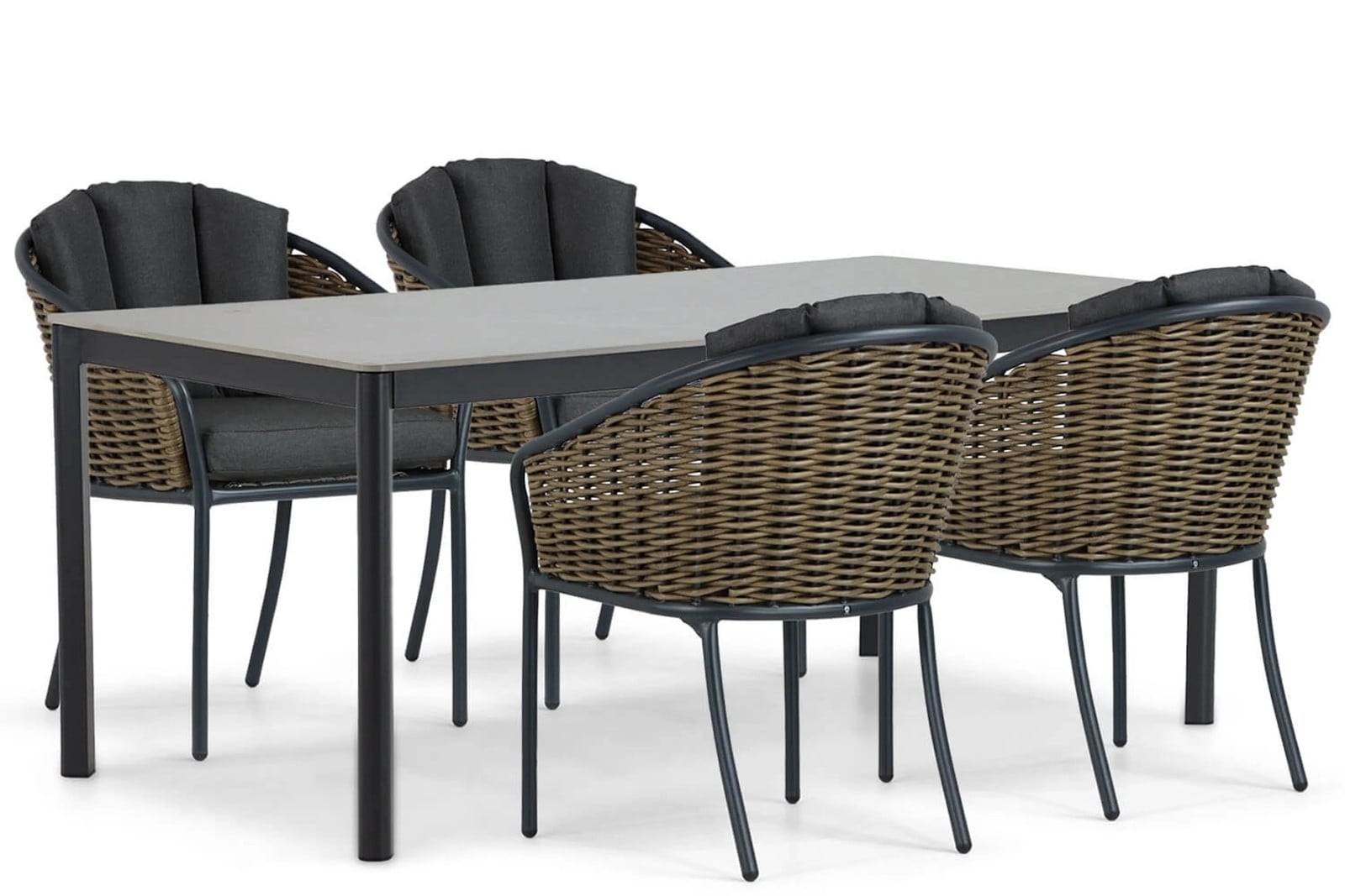 Santika Furniture Tika/Como 5-delige moderne tuinset met grijze stoelen en aluminium tafel van 180 cm