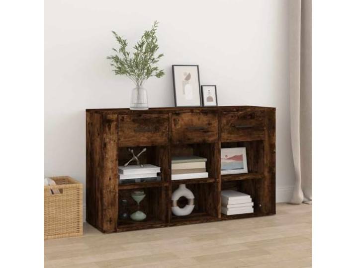 HEFZGDB Robustes Sideboard mit feuchtigkeitsbeständiger Oberfläche aus Holzwerkstoff in Räuchereiche, klassisches Sideboard mit zeitlosem Design und viel Stauraum, weißes für Wohnzimmer