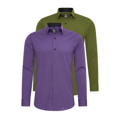 Langarmhemd RUSTY NEAL, Herren, Gr. XXL, EURO-Größen, lila (lila, grün), 60% Baumwolle, 37% Polyester, 3% Elasthan, unifarben, Hemden, im Slim-Fit geschnitten