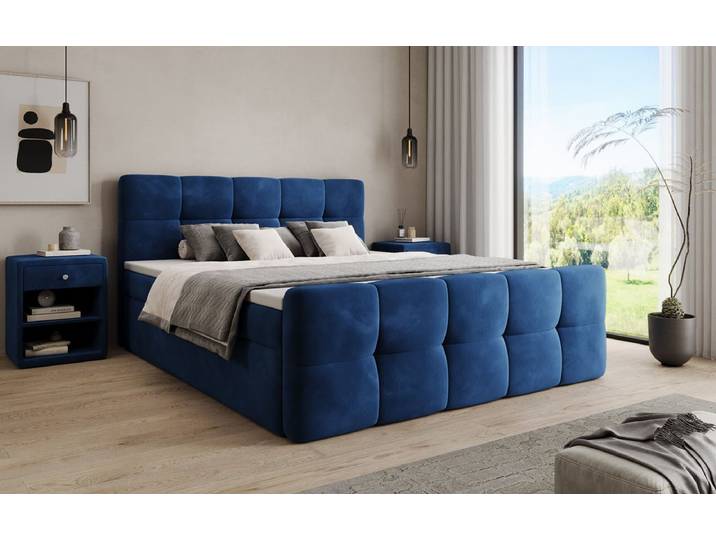 Boxspringbett Cozy Samt mit Stauraum - 180x200 - Blau - inklusive PU Schaum - Topper - Luxusbetten24