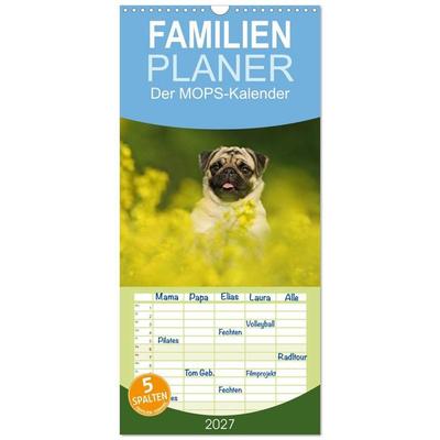Familienplaner 2027 - Der MOPS-Kalender mit 5 Spalten (Wandkalender, 21 x 45 cm) CALVENDO