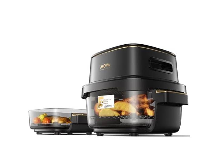 MOVA AeroGlass AF20 Pro Friteuse à Air Powered by dreame Intérieur en Verre\, Double Capacité 4 L + 2\,5 L\, Bol Prêt à Servir\, Moteur sans Balais\, 8 Programmes\, de 40 à 210 °C