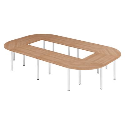 bümö Konferenztisch O-Form 400x240 cm großer Besprechungstisch in Nussbaum, Besprechungstisch mit Chromfüßen, Meetingtisch für 14 Personen, Tisch für