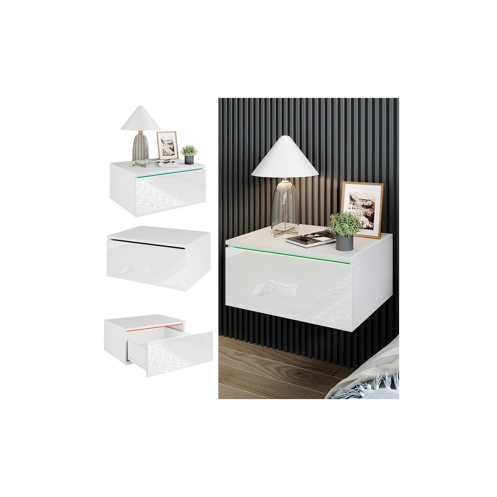 Vicco Nachtschrank Samira 49 x 38 cm, Weiß Hochglanz + LED, Fernbedienung