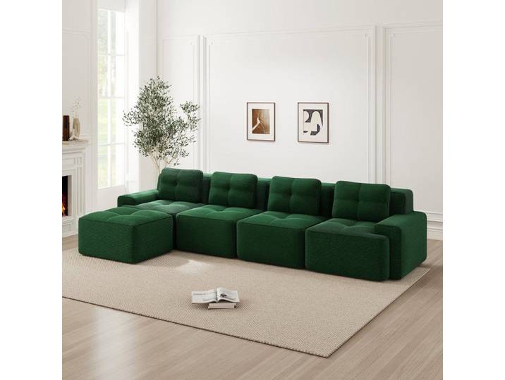 Canapé Modulable en L 4 places Boneless Sofa Canapé d'angle 4 places velours côtelé Canapé scandinave Vert(sans assemblage)