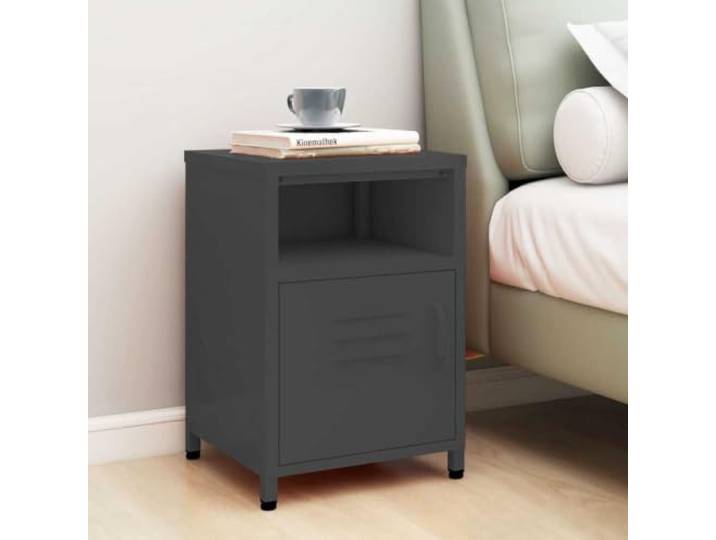 HEFZGDB Nachttisch Anthrazit 35x35x51 cm Stahl mit 1 offenem Regal und 1 Tür, robuster Beistelltisch mit Nivellierern für Stauraum und Stabilität