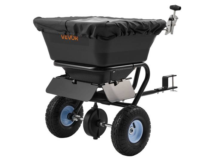 Vevor Epandeur Engrais Tracte Capacite 38\,6 Kg Epandeur A Semence A Remorquer Largeur Epandage 0-3 M Semoir A Pousser Pour Graines\, Sel Deneigement\, Semer Jardinage\, Pelouse\, Gazon\, Avec Roues 25\,4 Cm