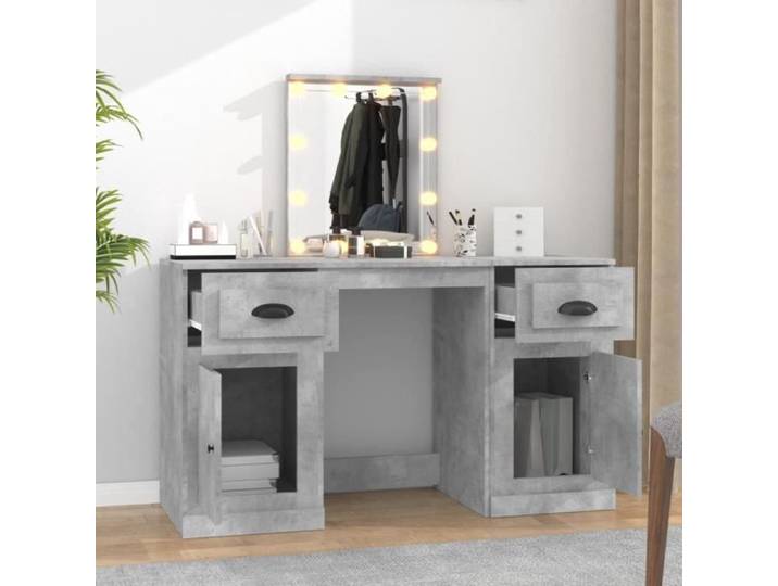 Coiffeuse - CUQUE - 84399 - Gris béton - Bois d'ingénierie - LED avec miroir