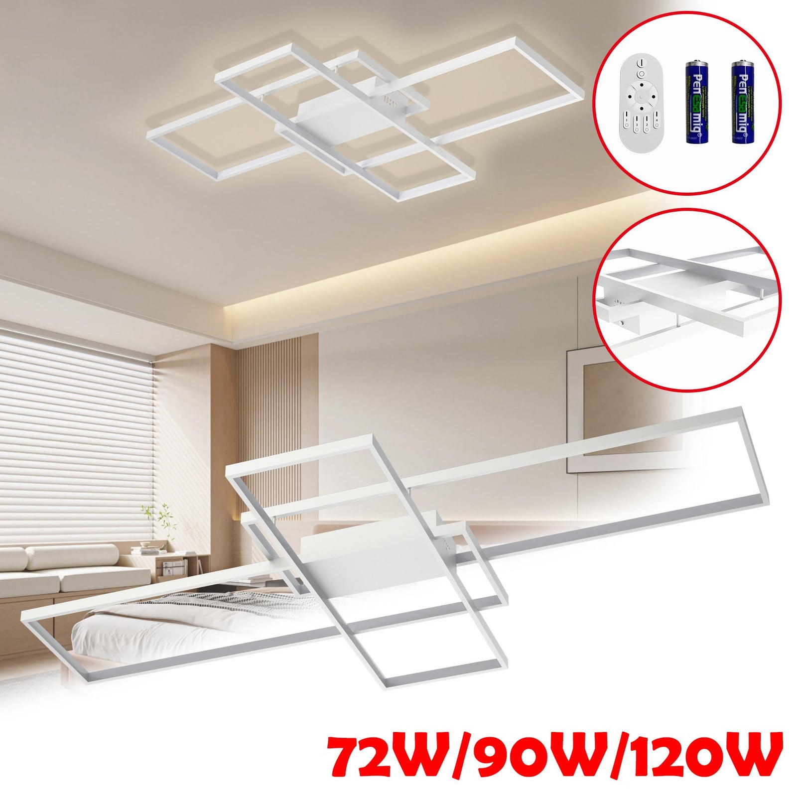 YRHome LED plafondlamp 72W, wit, dimbaar met afstandsbediening, 5040LM, moderne geometrische verlichting voor woonkamer, keuken of eetkamer
