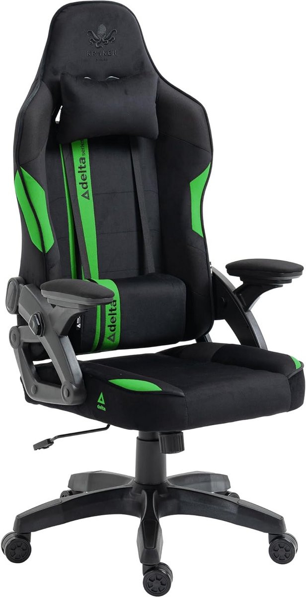 Ergonomische Gaming Stoel Stof Zwart Groen - Comfortabele Bureaustoel PC Gamer tot 130 kg