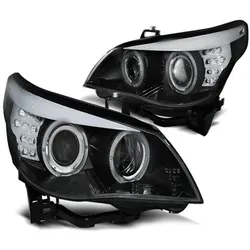 Xenon Scheinwerfer Angel Eyes passend für BMW 5er E60 E61 Bj. 05-07 Schwarz LED Blinker