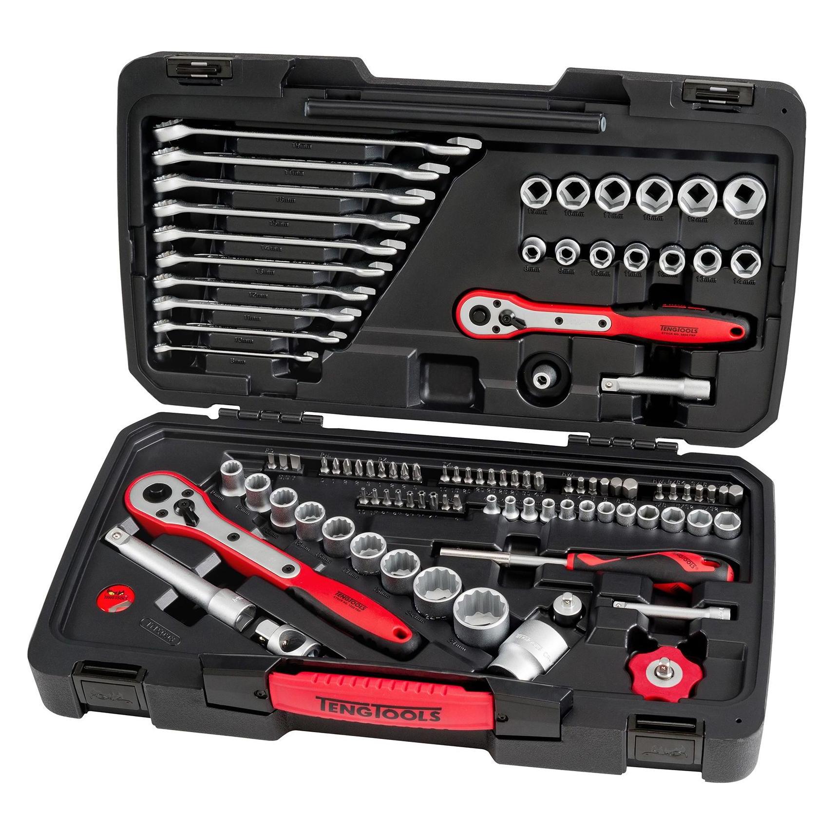 Teng Tools Steckschlüsselsatz und Bit-Satz, 98-teilig, 1/4 Zoll, 3/8 Zoll, 1/2 Zoll (TMX098)