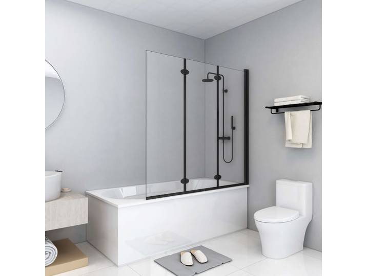 vidaXL Faltbare Duschkabine 3 Paneele ESG 130x138 cm Schwarz