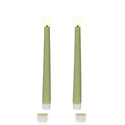 Lumineo 2 LED Kerzen mit Timerfunktion Outdoor 25,5cm Kunststoff - Kunststoffkerzen flackernde Flamme batteriebetrieben Stabkerzen Hellgrün Warmweiß