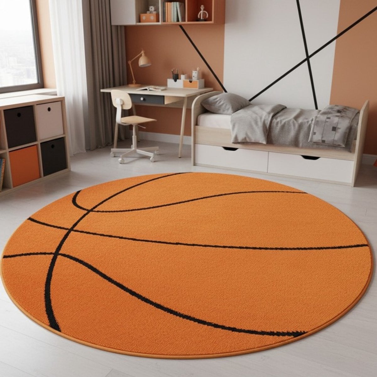 TapisTrend Kinderkleed Oranje Rond met Basketbalpatroon 160 cm