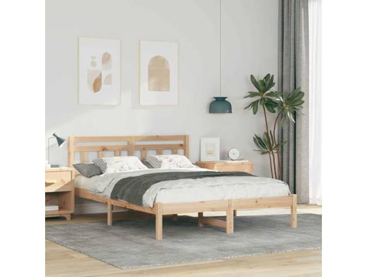 YUTAASU Bettrahmen Braun 120 x 190 cm Massives Kiefernholz Mit Kopfteil, Plattform-Lattenrost, Quadratische Beine, Einfacher Aufbau, Pflegeleicht