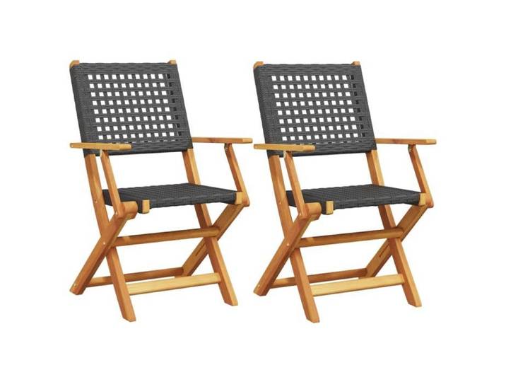 Chaises de jardin pliantes - vidaxl - Lot de 2 - Noir - Bois massif d'acacia - Résine tressée - 54x57x91 cm - Accoudoirs