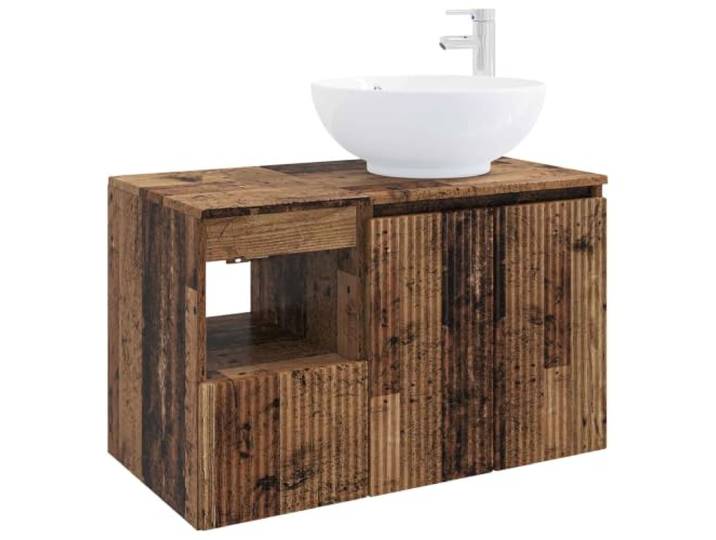 PUGYNBK Badezimmermöbel-Set, 2-teilig, aus Altholz Wandmontage, Schminktisch und Schrank, geräumige Aufbewahrung, moderner Stil
