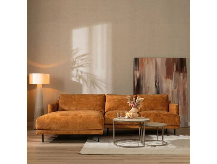 Bronx71 Ecksofa Denver Samt ockergelb/cognac links