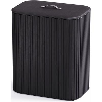 Wäschesortierer JOSEPH JOSEPH "Tota Trio Luxe 90-Liter-Wäschekorb", schwarz, B:40,6cm H:73,5cm T:60,8cm, Bambus, Kunststoff, Wäschesammler, Wäschesortierer, leicht vorsortier- und entleerbar
