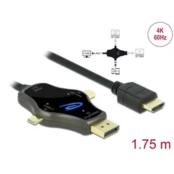 Delock 3 in 1 Monitorkabel mit USB-C™ / DisplayPort / mini DisplayPort Eingang auf HDMI Ausgang mit 4K 60 Hz