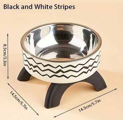 Uplift Essentials Professional Elevated Anti Tip Stainless Steel Pet Bowl black White Stripes