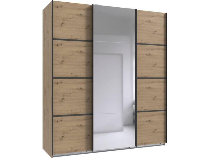 Wimex Jork Kleiderschrank mit Spiegel, schwarze Metallgriffe Schrank in verschiedenen Größen und Innenausstattungsvarianten